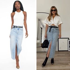 Pistola Alice Split Front Denim Midi Skirt in Brooklyn Light Wash